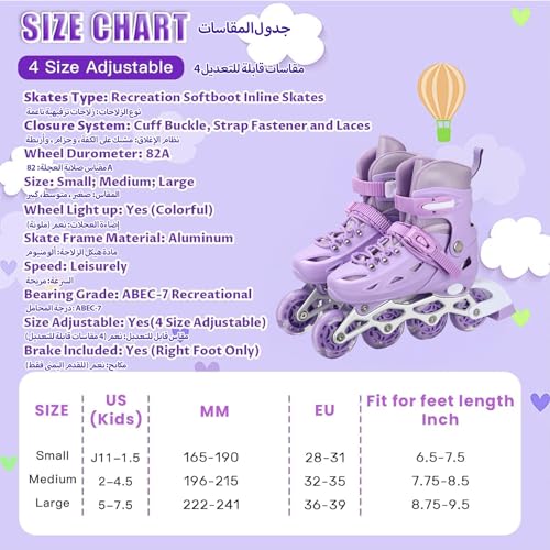 Kids Roller Skates,Adjustable Roller Skates for beginners,Comfortable roller skates,4 Light up Wheels and Sizes Adjustable Quad Skate for Indoor Outdoor for Girls Kids