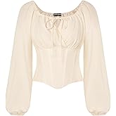 SCARLET DARKNESS Corset Tops for Women Elastic Neckline Renaissance Shirt Peasant Blouse