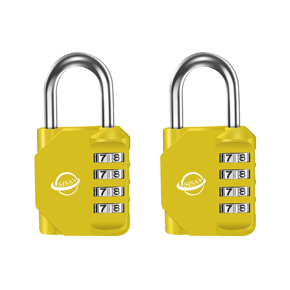 SISAV 4 Digit Combination Lock,Gym Padlock,Outdoor Combination Padlock,Suitable for School Lockers,Tool Boxes,Fences,Gate(Yellow 2 Pack)