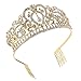 PIXNOR Wedding Bridal Tiara with Comb Rhinestone Crystal Bridal Wedding Tiara Headband (Gold)