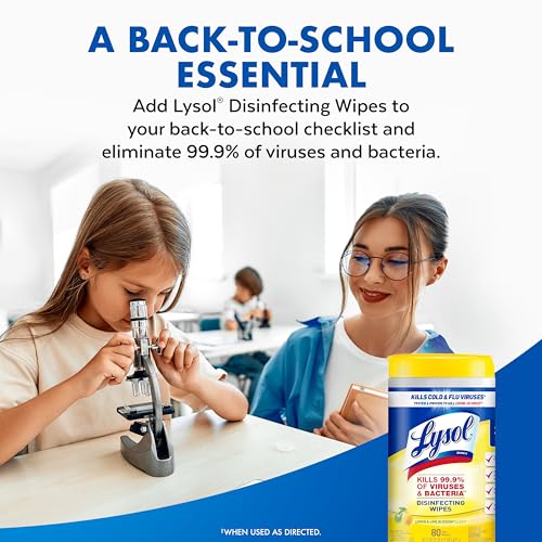 LYSOL DISINFECTING WIPES BUNDLE, HOME APARTMENT DORM ROOM ESSENTIALS AND CLEANING SUPPLIES, ALL PURPOSE CLEANER, MULTI-SURFACE CLEANING WIPES, LEMON AND LIME SANITIZING WIPES BUNDLE, 80 COUNT