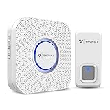 Wireless Doorbell By Tenswall- Waterproof Door Bell Kit- 1000 Feet Operating, 52 Chimes, 4 Level Volume, LED Indicator, 1 Remote Button & 1 (No Battery) Plug-In AC Receiver (White)- Easy Installation