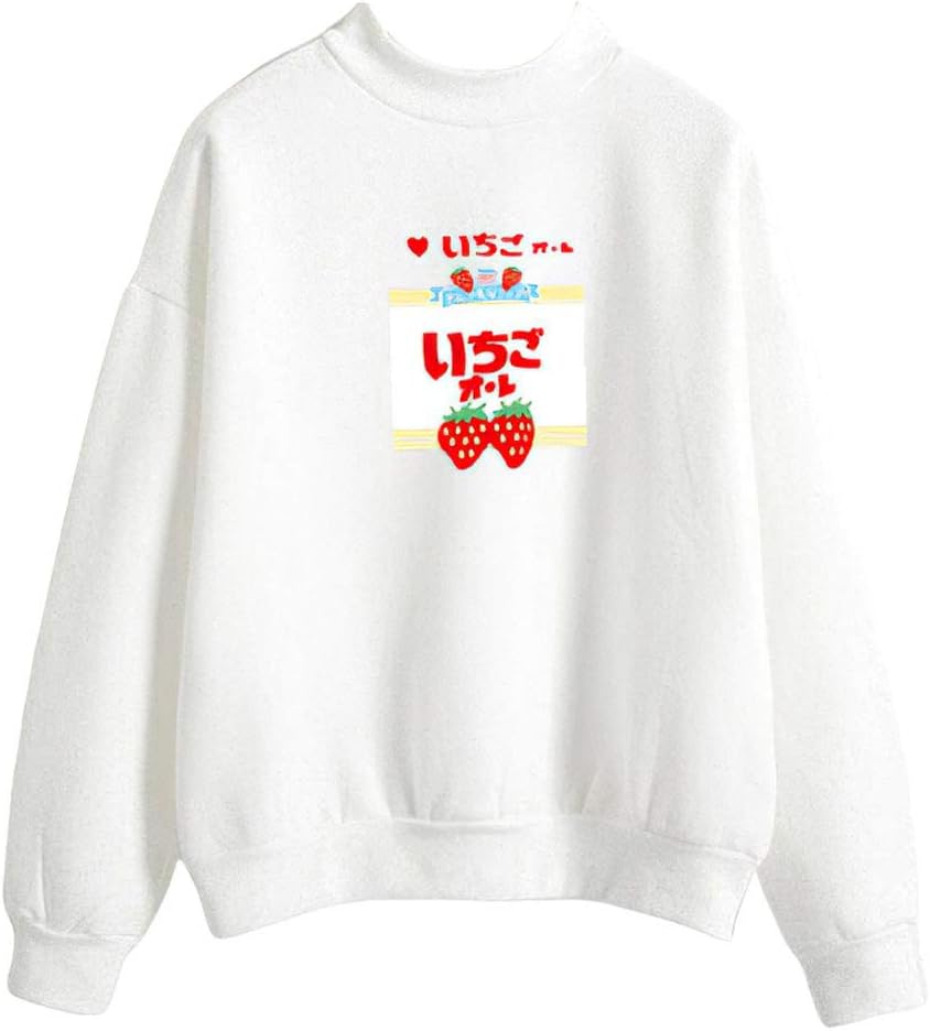 HKBQQB Kawaii Strawberry Milk Sweatshirt Teen Girls Korean Clothes