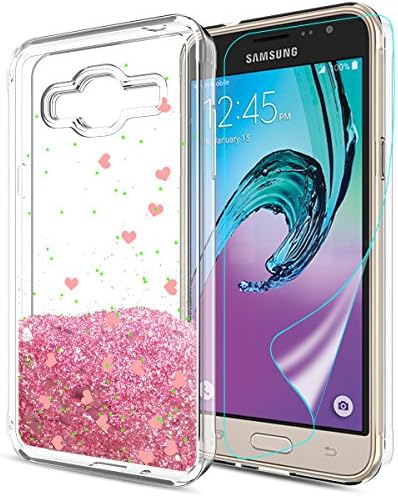Galaxy J3 Case,Galaxy Express Prime Case,Galaxy Amp Prime Case,Galaxy J3V Case With HD Screen Protector For girls, Slook Liquid Glitter Phone Protective Cover for Samsung Galaxy J3 2016 LS Rose Gold