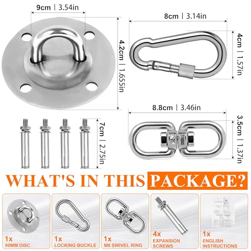 BASVII 2 Pieces Ceiling Hook Ceiling Bracket for Stainless Steel Punching Bag up to 400 kg Hanging Bracket 360° Rotation with Ring M8 for Punching Bag, Hammocks, Yoga, Hanging Chair
