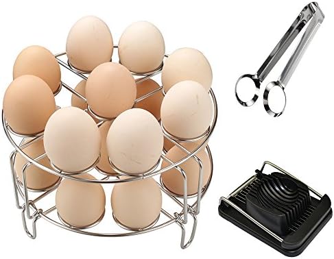 Double layer Stainless Steel Egg Steamer Basket Rack -18 Eggs Fits Instant Pot and Pressure Cooker,Egg Slicer and Clip Free