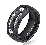 8mm Men's Silver/black Cable Inlay Titanium Ring Wedding Band Screw Design Size 6-14