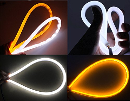 2Pcs 24 Inches Dual Color White/Sequence Amber LED Strip Tube, YANF Car Flexible Daytime Running Lights DRL Switchback Headlight Decorative Lamp and Flowing Turn Signal Light - Thumbnail 6