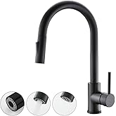 Havin Black Kitchen Faucet with Pull Down Sprayer, High Arc Stainless Steel Material, with cUPC Ceramic Cartridge,Without Deck Plate,Fit for 1 Kitchen or Laundry or Bar Sink Faucet,Matte Black