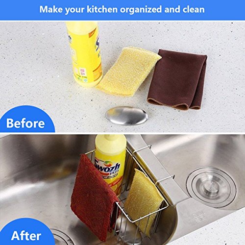 Sponge Holder with Dish Brush- Sink Caddy Stainless Steel Soap Organizer Tray, Dishwashing Liquid Drainer Utensil Rack - Thumbnail 6