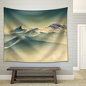 Scenic View of The Winter Mountains - Fabric Wall Tapestry Home Decor - 51x60 inches
