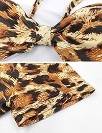 Bikini sexy con estampado de leopardo y hombros descubiertos, con parte superior acolchada y parte inferior de corte alto