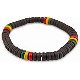 PinMaze Rasta Bead Bracelet - Jamaican Adjustable Wristband for Men Women