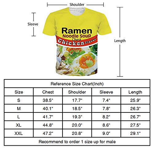 SKYRAINBOW Unisex T Shirt 3D Active Lifelike Ramen Noodle Soup Shirts Sportswear Personalized Funny Chicken Flavor Crew Neck Short Sleeve White Yellow