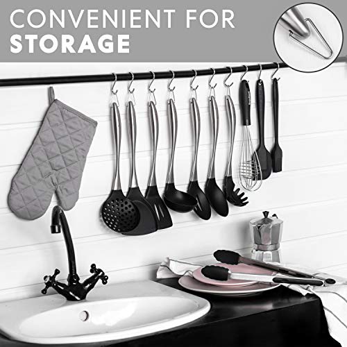 Premium Kitchen Utensils - 21-Piece Cooking Set - Stainless Steel & Silicone - Ladle, Spatulas, Spoons, Server, Brush, Measuring Cups, Whisk, Strainer, Tongs - Heat Resistant for Non-Stick Cookware