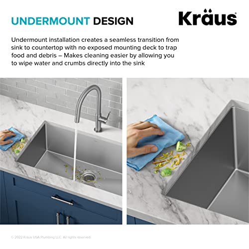 Kraus KHU100-32 Standart PRO 16 Gauge Undermount Single Bowl Stainless Steel Kitchen Sink, 32 Inch