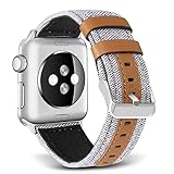 Bands for Apple Watch, SKYLET 38mm/42mm Canvas Fabric with Genuine Leather Straps with Metal Clasp for Apple Watch Series 2 Series 1 Series 3 Edition Nike+ (Smart Watch Not Included)