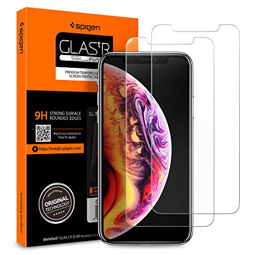 Spigen, 2Paquetes, Protector Pantalla iPhone 11 Pro/XS/X (5.8"), Compatible con Las Fundas, Compatible con el Face ID, 5.8 Pulgadas