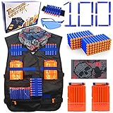 23Toyz Tactical Vest Kit for Nerf Guns N-strike Elite Series, 100pcs Refill Darts, 2pcs Quick Reload Clips, Wrist Bands, Face Mask and Protective Glasses