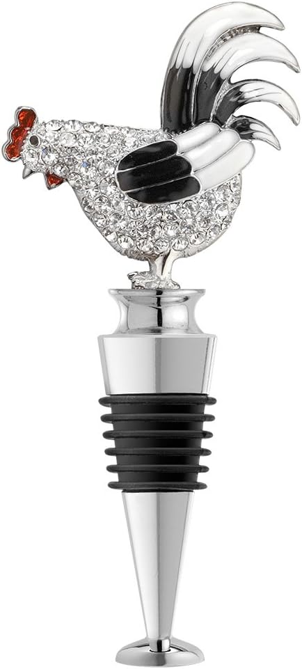 Epic Products Jeweled Rooster Bottle Stopper, Black and White