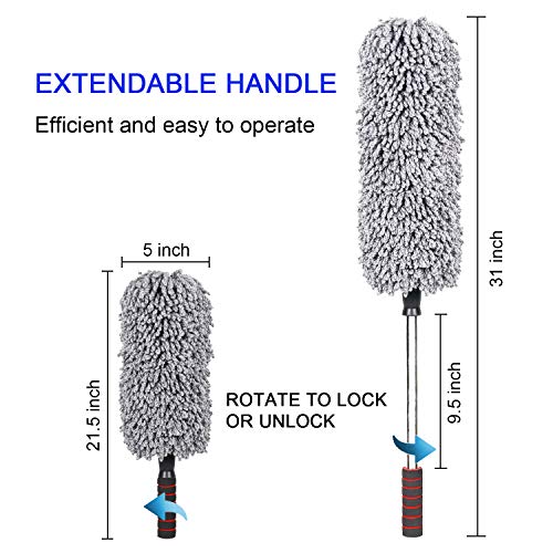 Car Duster, Anumit Car Microfiber Duster Cleaner with Long Extendable Handle, 2 Lint Microfiber Cleaning Cloths, Multipurpose Perfect Duster for Exterior Interior, Motorcycle, Pickup Truck, ATV, UTV - Thumbnail 3