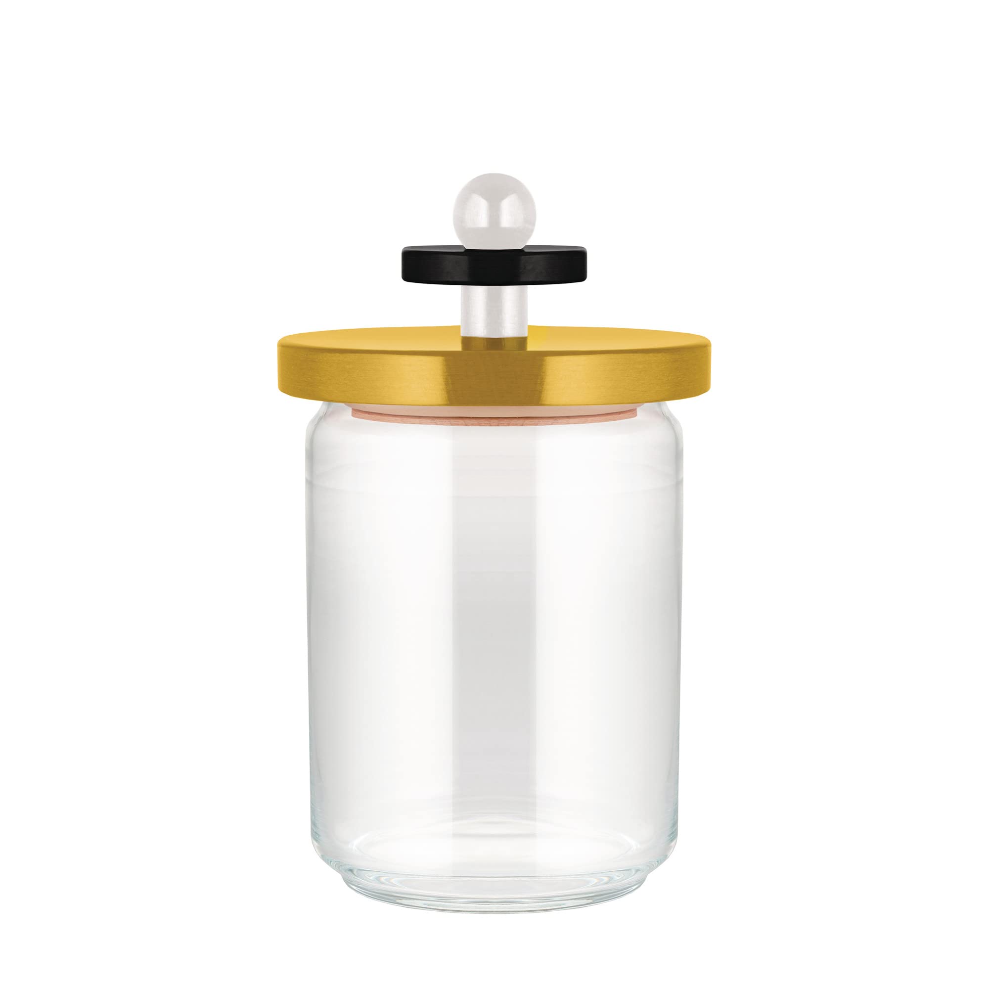 Alessi Mr. Sottsass I Suppose ES16 / 100 1 - Design Hermetic Glass Jar with Beech Wood Lid, Yellow, Black and White
