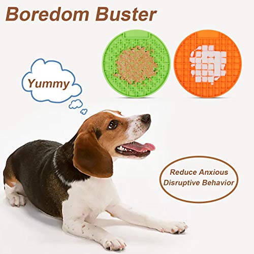 KASBAH Pet Lick Mat, 2 Pack Dog Lick Pad, Boredom Buster Slow Feeder Lick Mat Licking Mat Perfect for Pet Treats Anxious Relief for Fun and Healthy, Green+Orange