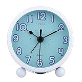 Onioc Silent Analog Alarm Clock With Backlight ,Non-Ticking Bedside Alarm clocks ,Metal Case Battery Operated Clocks .