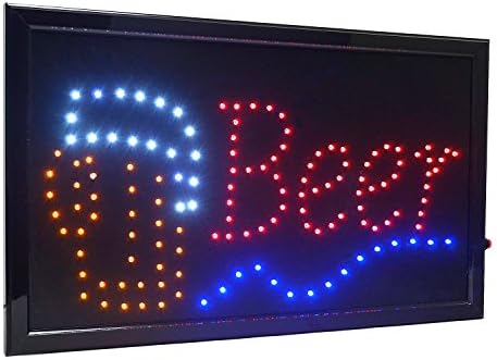 21.5"x13" Large High Visible LED Light Business Open Sign with Chain On/Off Button Motion Control (Beer)