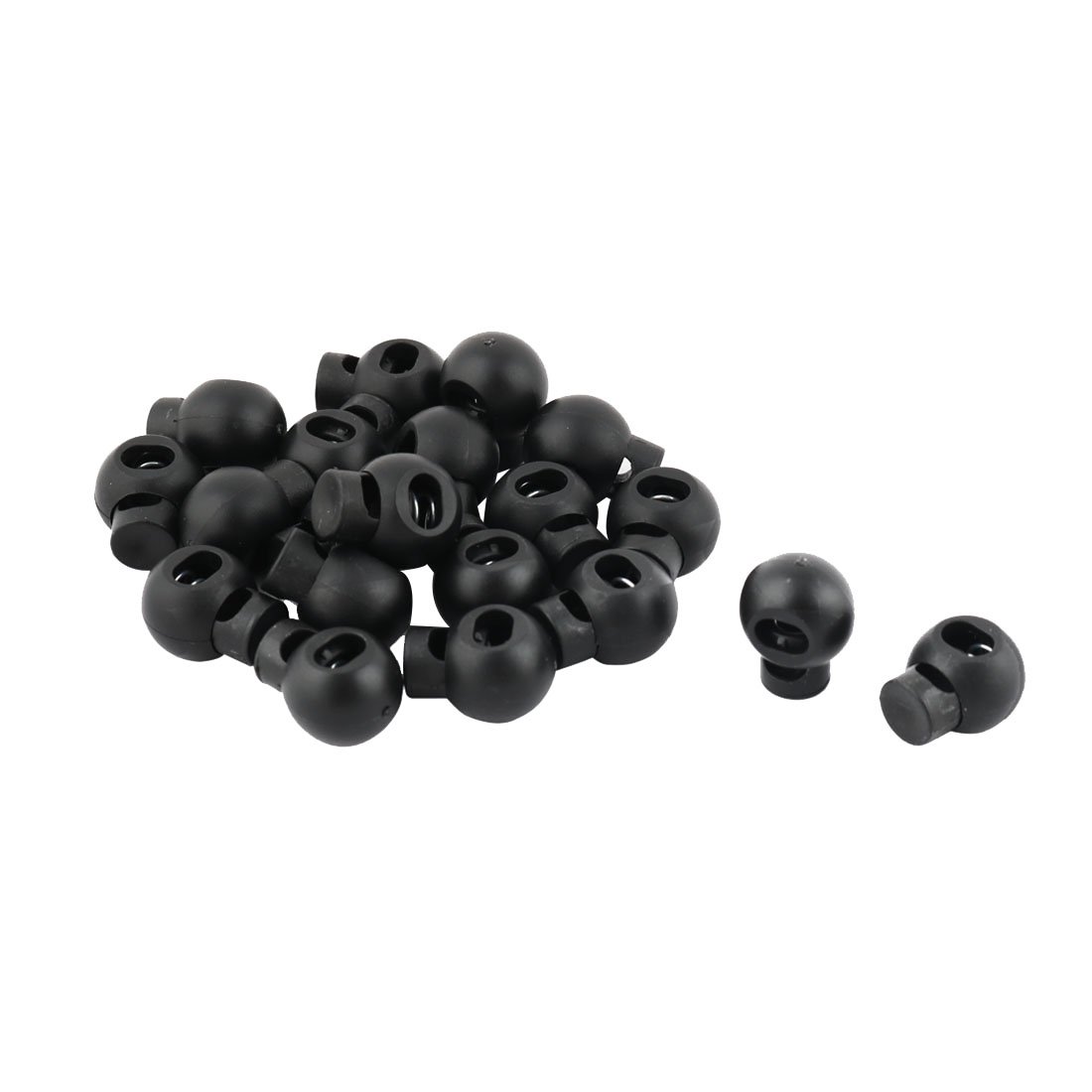 sourcing map Plastic Round Single Hole Ball Toggle Stopper Cord Lock Fastener 20 Pcs Black