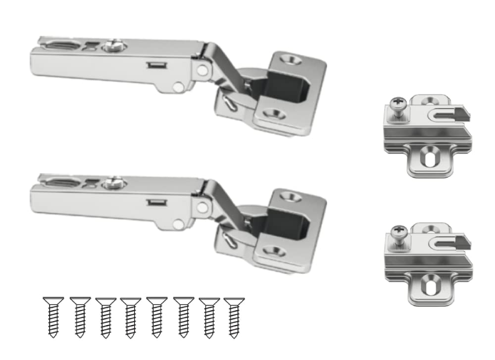 bricoleva.it Kit 2 Hinges, Adjustable Base, Screws - Steel, Door Mount, Batting - Easy Assembly for Wardrobe Doors, Kitchen, Bedside Tables and Drawers