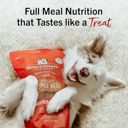 STELLA & CHEWY’S FREEZE-DRIED RAW DINNER PATTIES – BEEF RECIPE – HIGH PROTEIN GRAIN-FREE PUPPY & DOG FOOD – PERFECT FOR PICKY EATERS – 14 OZ