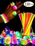 SIONE 138 Pack Glow Sticks Bulk Light Up Rings Party Favor for Kids Glow in The Dark Party Supplies 38 Flashing Glow Rings+100 Glow Sticks