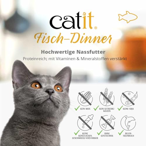 CATIT FISH DINNER WITH WHITEFISH & PUMPKIN – HYDRATING AND HEALTHY WET CAT FOOD FOR CATS OF ALL AGES