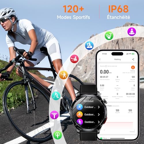 Lgnitek 2026 Nouv’ Montre Connectée Homme avec ECG+HRV/Pressιon artérιelle/IMC,1,43" AMOLED Smartwatch avec Fonction SOS,24/7 Fréquence Cardiaque/SpO2/Sommeil Monitor, IP68 pour Android/iOS