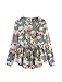 SheIn Women's Casual Loose Round Neck Beaded Bell Sleeve Ruffle Hem Top Blouse Grey# Medium