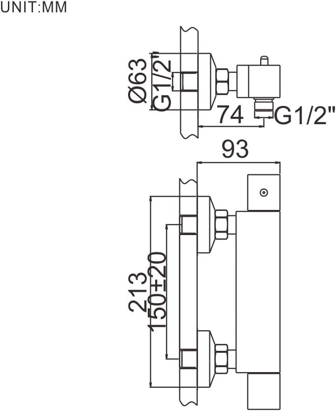 Ibergrif - Square Thermostat for Shower Mixer Tap with 38 Safety Key, Chrome - Image 3