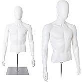 YumHome Male Mannequin Torso Body, Height Adjustable Plastic Half Body Display Dress Form with Metal Stand, Dress Form for Re
