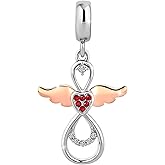MiiFort Women Angel Love Charm Compatible with Pandora Bracelets Clear CZ Rose Gold Dangle Teardrop Couple Wife Husband Girlfriend Boyfriend Anniversary Birthday