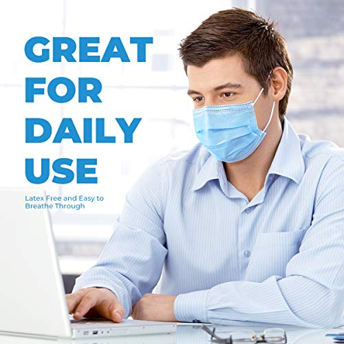 ZUBREX Disposable 3 Ply Face Mask - with Nanofiber Filter Lining - and Elastic Earloops, Blue - 50 Pcs