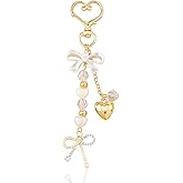Angyape Cute Bow Keychain Heart Keychain Gold Bag Charms for Handbags Beaded Purse Charms Accessories Elegant Gifts for Women