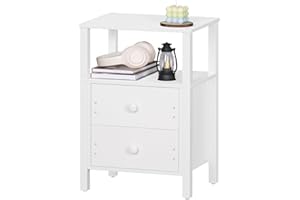 Lerliuo White Night Stand, Small Nightstand with 2 Wood Drawers and Storage Shelf, Modern Bedside Table with Wooden Frame, Rustic Couch Nightstand for Small Spaces, Narrow End Tables for Bedroom