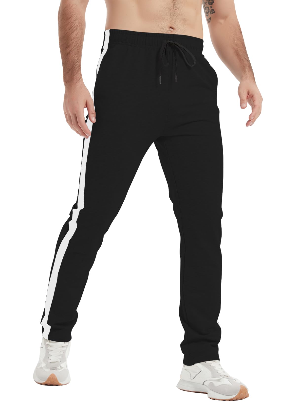 Idtswch 40" Inseam Men's Tall Striped Sweatpants Workout Training Lounge Joggers Pants with Pockets Image