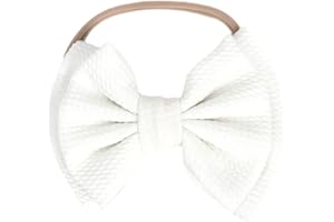 Koolgil Baby Girl's 5 Inches Soft Double Bow-knot Nylon Headband Toddler Headdress for Photography Party Festivals (White)