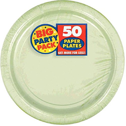 Amscan Big Party Pack 50 Count Paper Dessert Plates, 7-Inch, Leaf Green