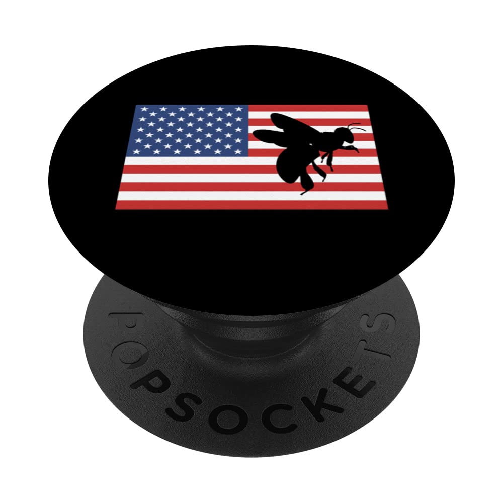 Patriotic Silhouette Bee American Flag Apiary Insect Design PopSockets Swappable PopGrip