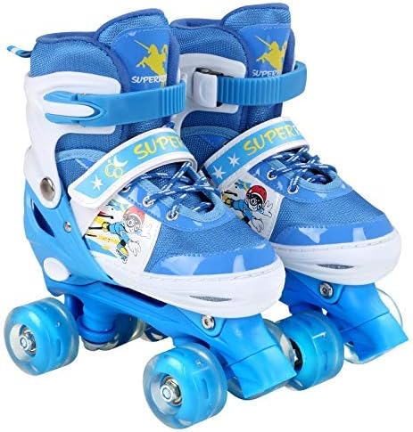 ZHANGKANG Single row roller skates Adjustable Full Flash Children Double Row Four-wheel Roller Skates Skating Shoes, Size : M(Pink) (Color : Blue)