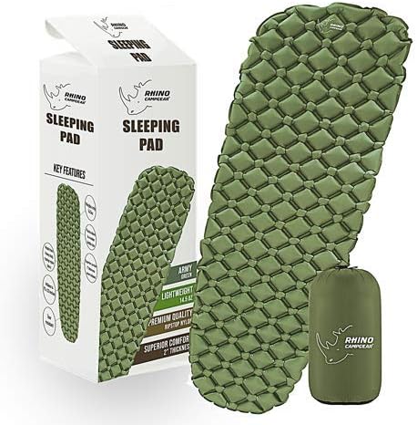 Rhino CampGear Camping Sleeping pad for Camping, Best Sleeping Mat for Backpacking, Hiking, Ultralight [14.5 OZ] Air Mattress - Lightweight, Inflatable & Compact Camping pad/mat for Outdoors