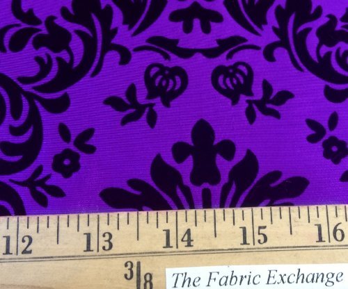 Taffeta Flocking Damask Purple with Black Flock 58 Inch Fabric By the Yard from The Fabric Exchange 