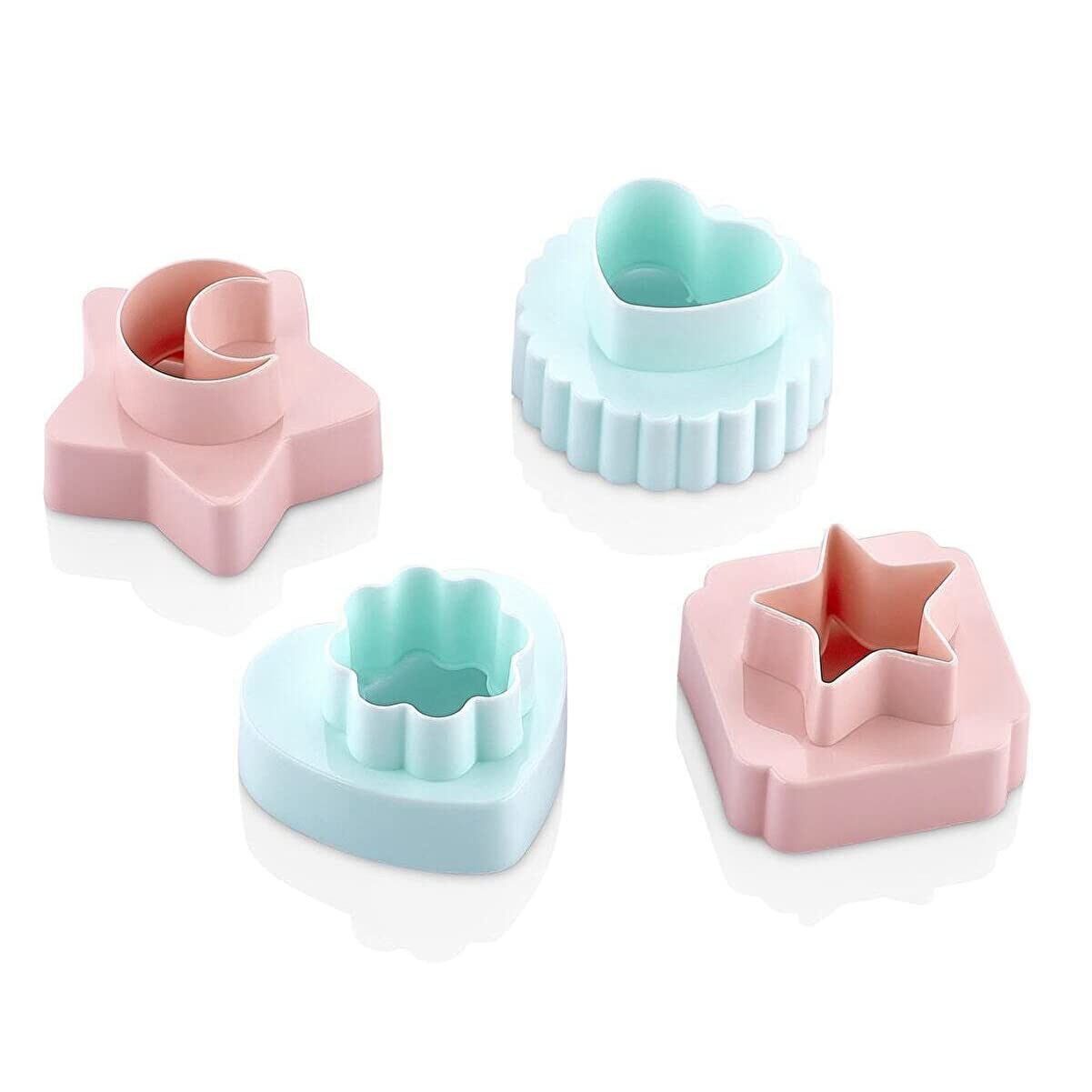 PK4 Double Sided Pretty Pastels Cookie Cutters, Fondant Cutter, Pancake Mold, Sandwich Shaper, Easy Grip Pastry Cutter, Pie Topper, Biscuit Cutter (PK4 Double Sided)
